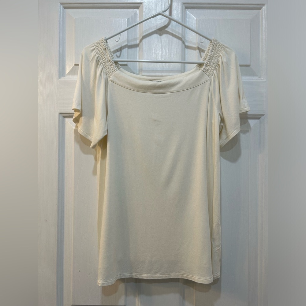 J. Jill Wearever Collection Square Boat Neck Drape Sleeve Cream Casual Size M